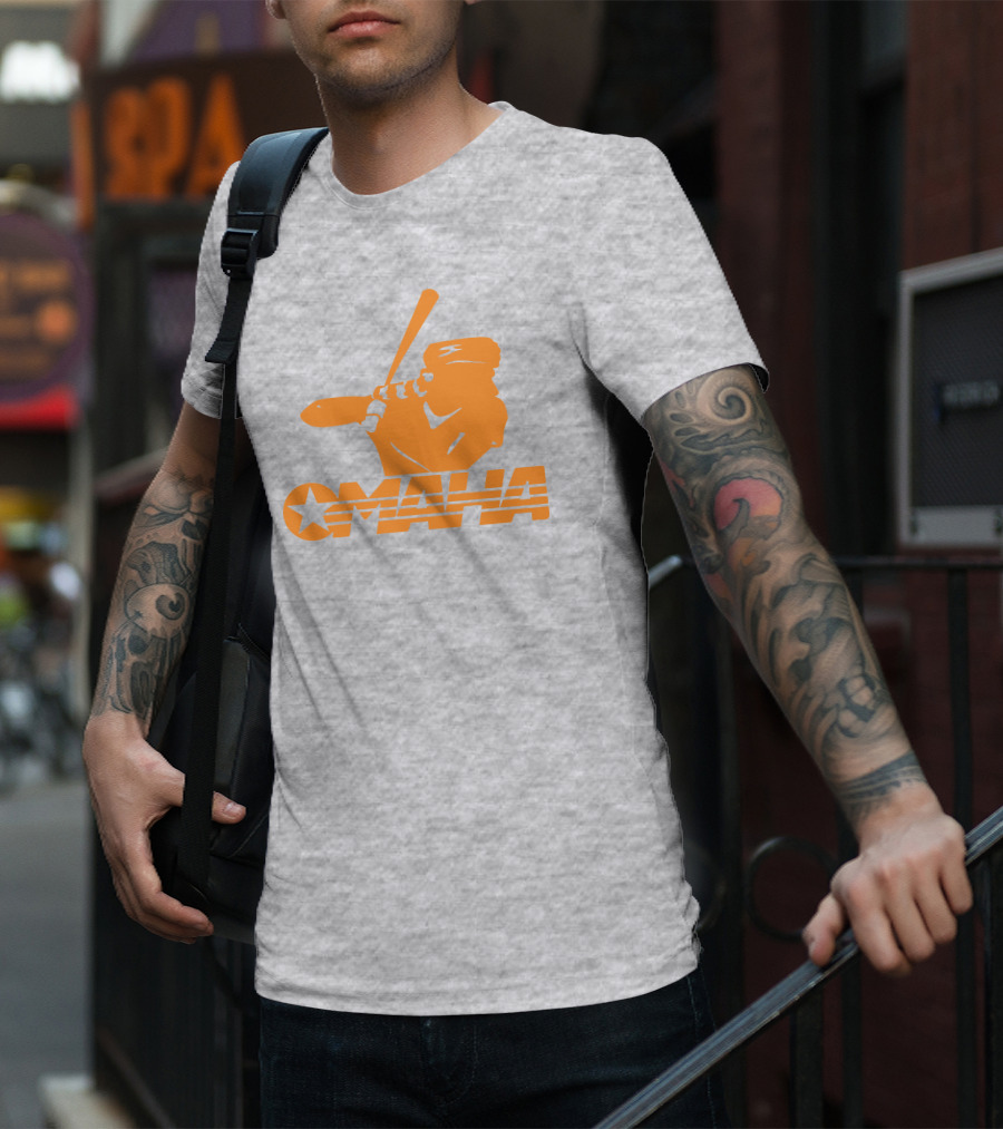 TN Omaha Baseball Silhouette With Star In Orange T-Shirt