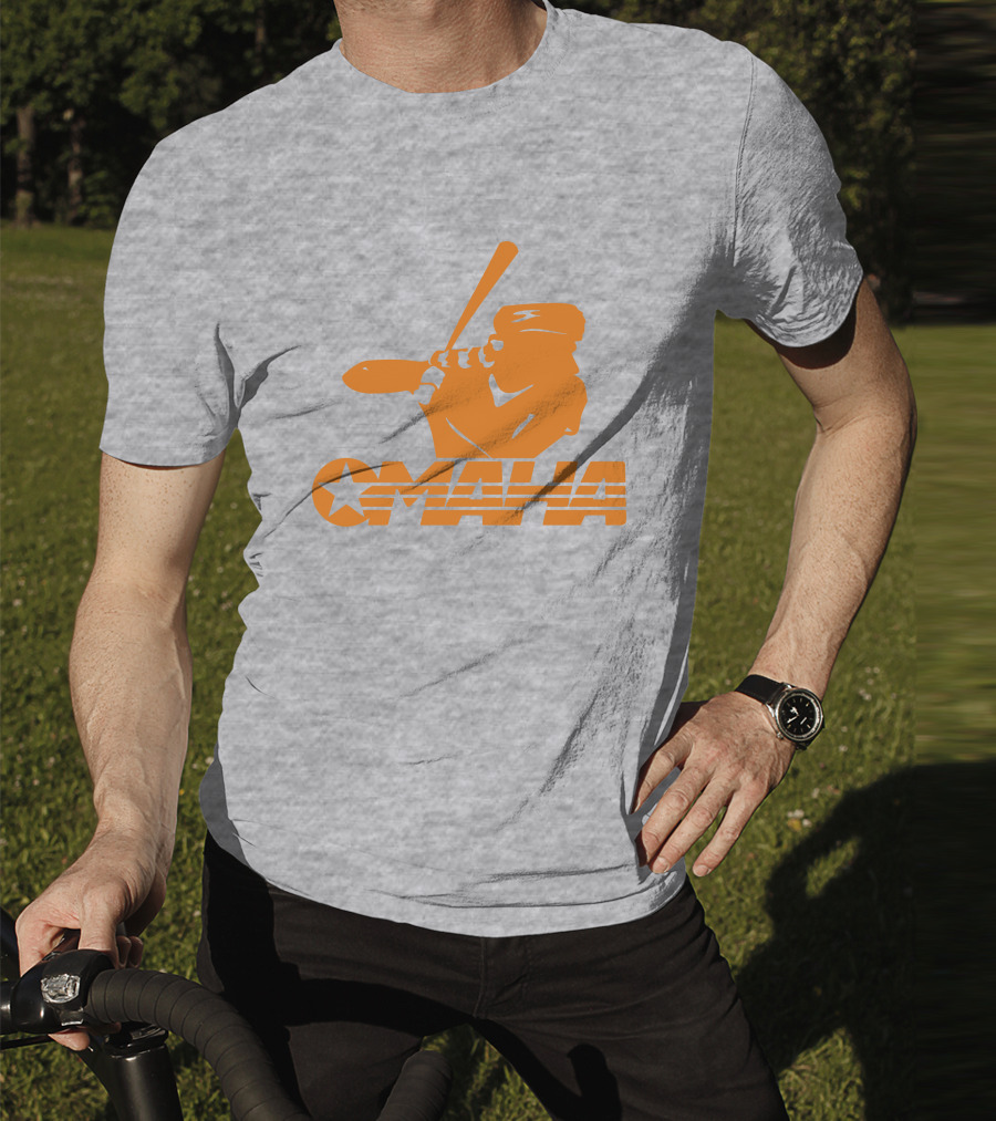 TN Omaha Baseball Silhouette With Star In Orange T-Shirt