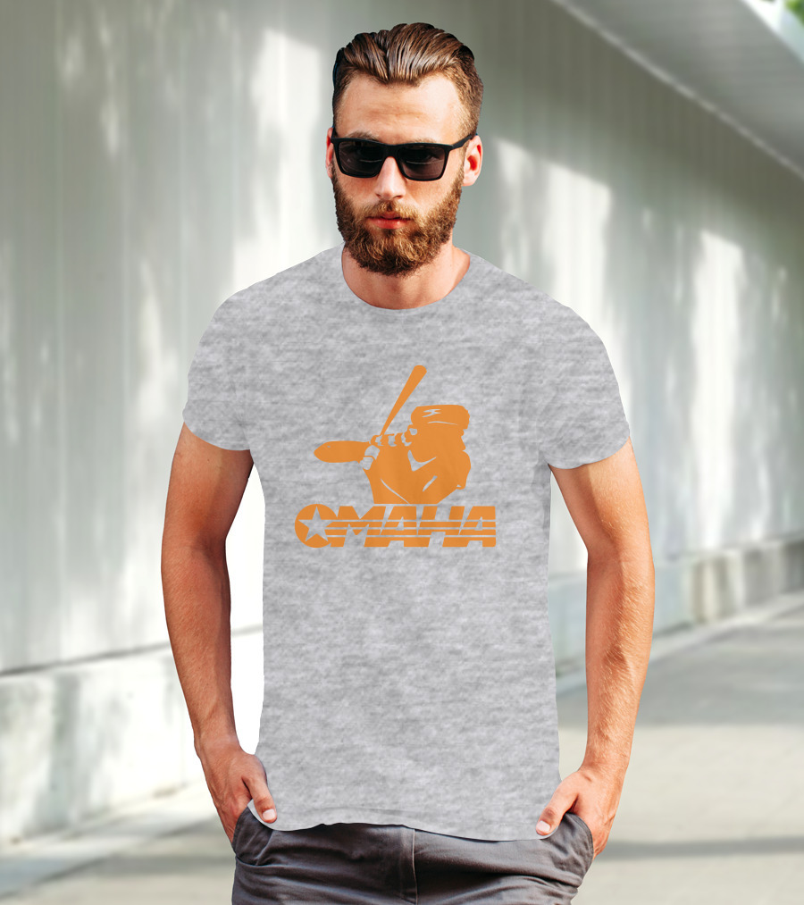 TN Omaha Baseball Silhouette With Star In Orange T-Shirt