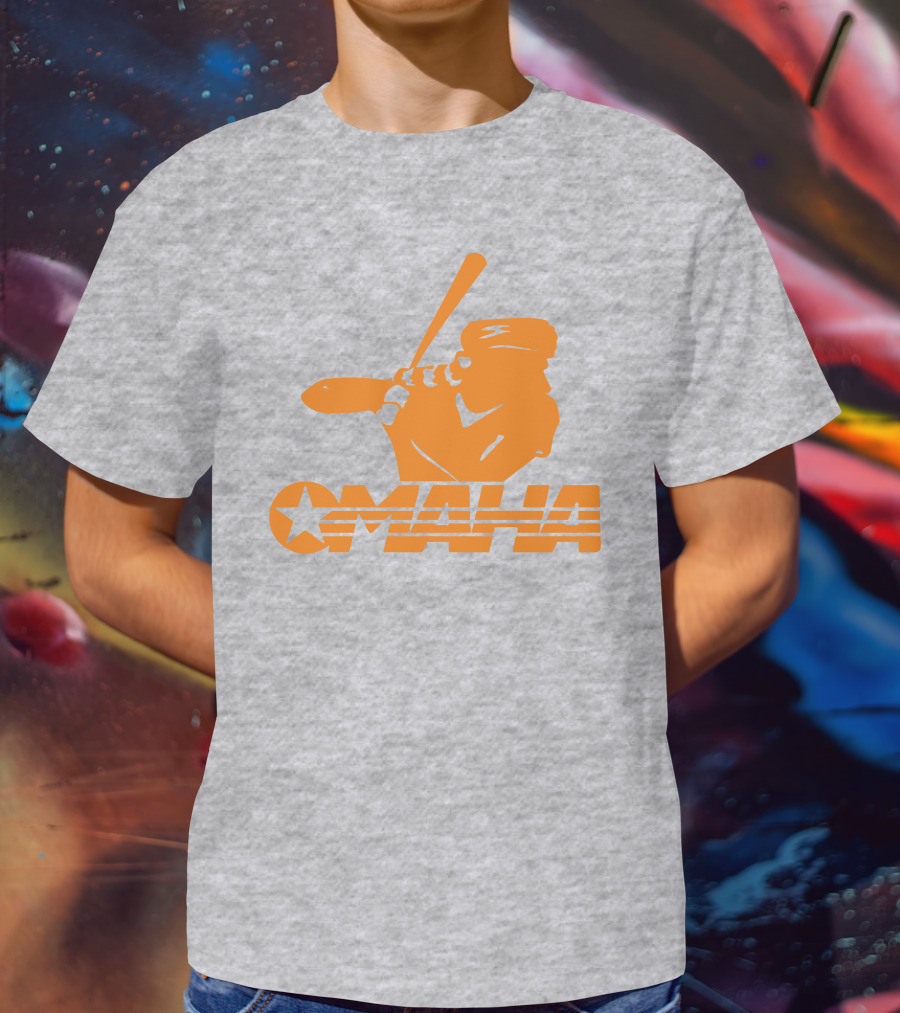 TN Omaha Baseball Silhouette With Star In Orange T-Shirt
