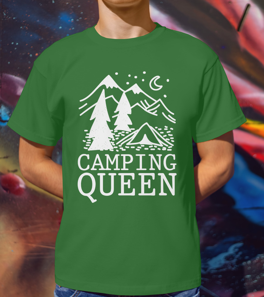 Camping Queen Mountain Tent Moon Forest Adventure T-Shirt