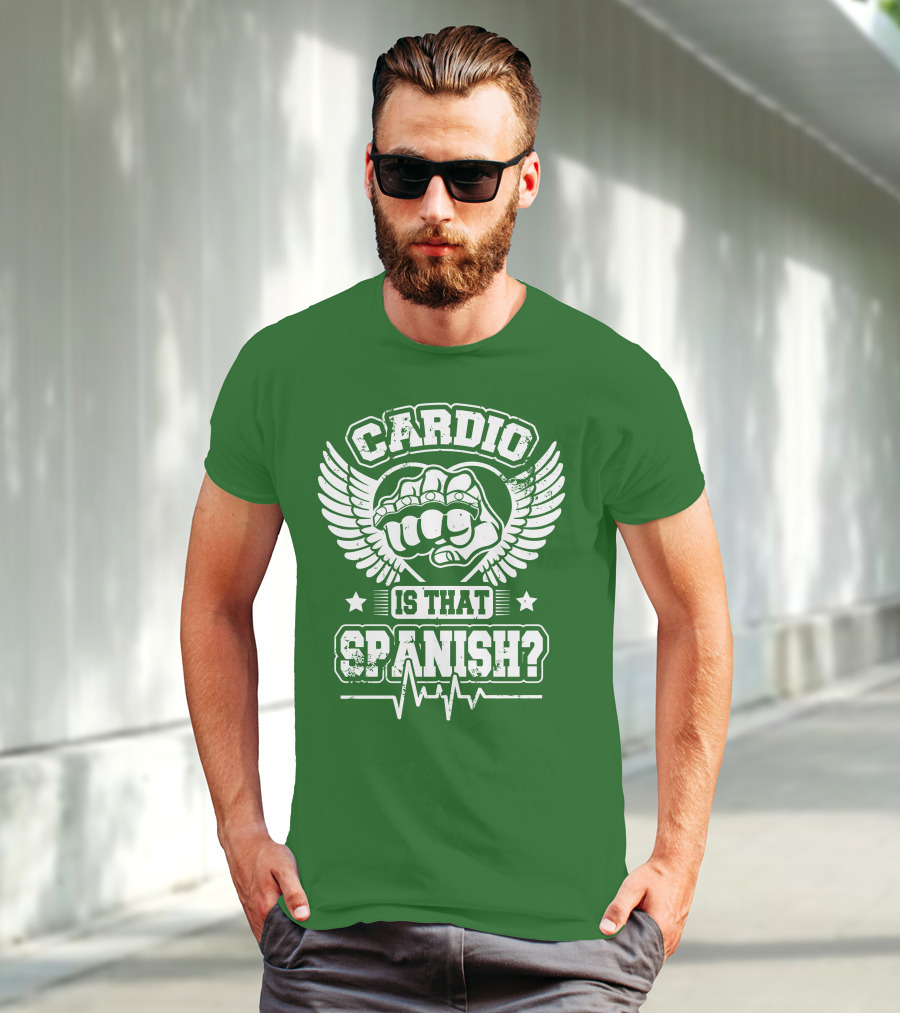 Cardio Is That Spanish Bold Fist And Wings With Heartbeat Line T-Shirt