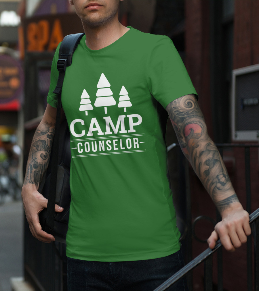 CAMP COUNSELOR Tree Icon Green Background T-Shirt