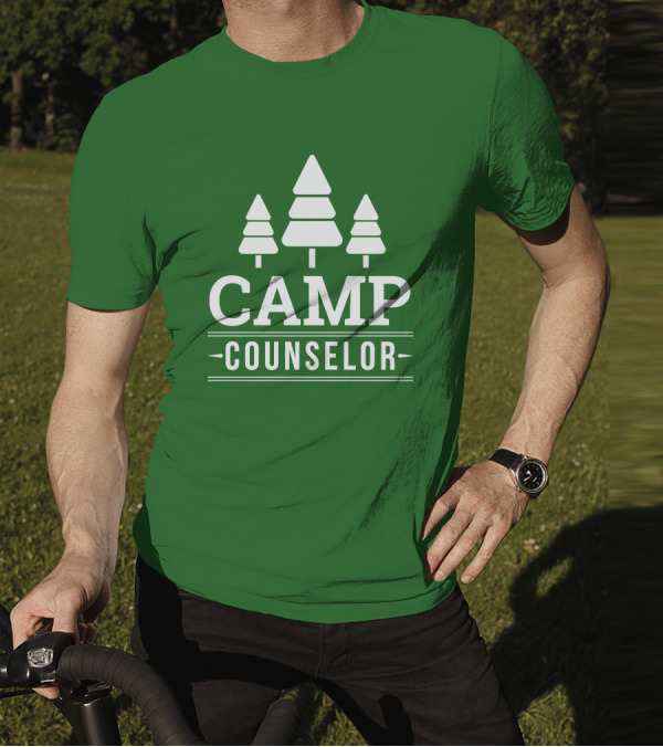 CAMP COUNSELOR Tree Icon Green Background T-Shirt