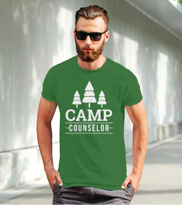 CAMP COUNSELOR Tree Icon Green Background T-Shirt