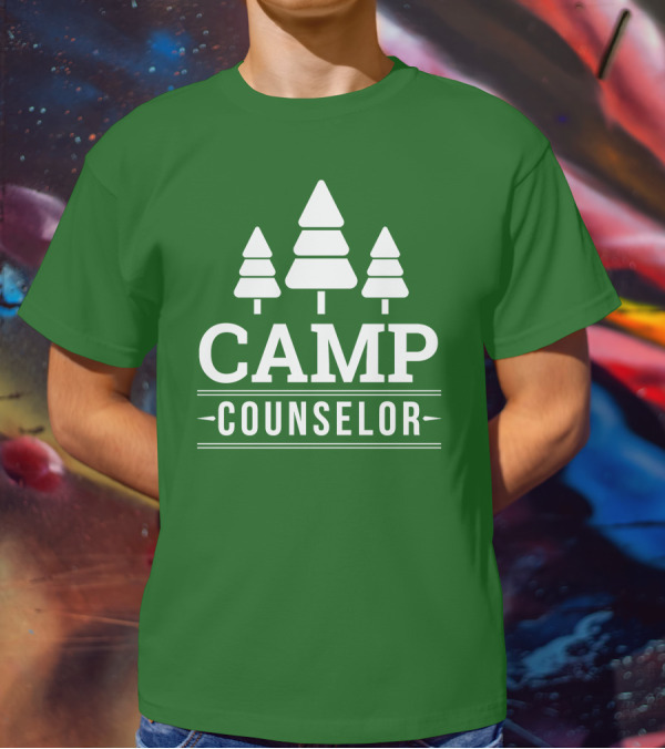 CAMP COUNSELOR Tree Icon Green Background T-Shirt