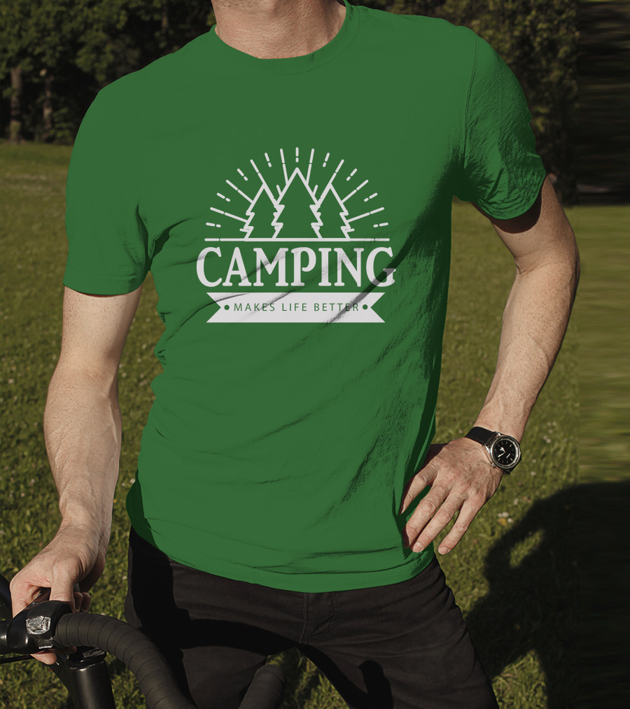Camping Makes Life Better With Forest Trees And Radiant Sunburst T-Shirt
