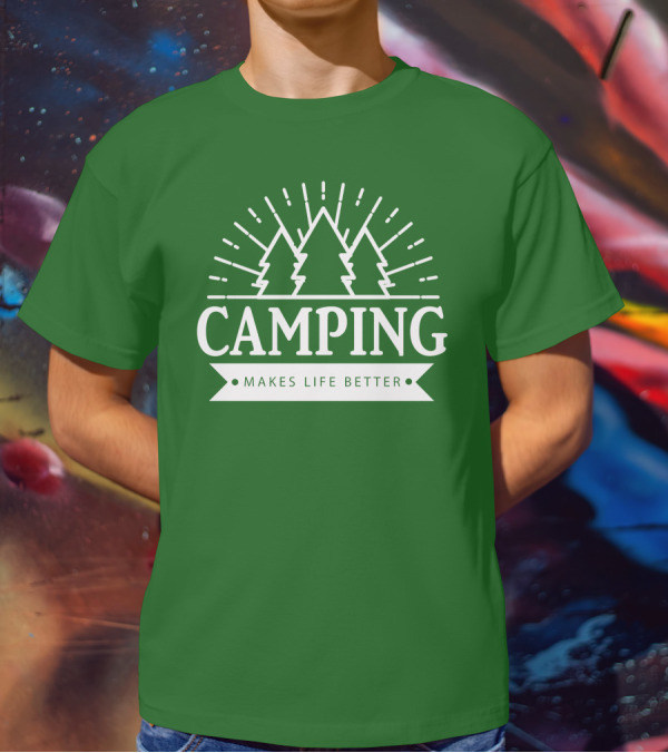 Camping Makes Life Better With Forest Trees And Radiant Sunburst T-Shirt