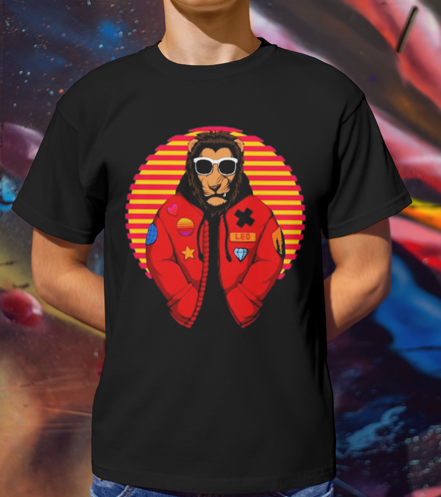 Captainsauce Merch Cool Lion Leo Jacket Retro Stripes T-Shirt