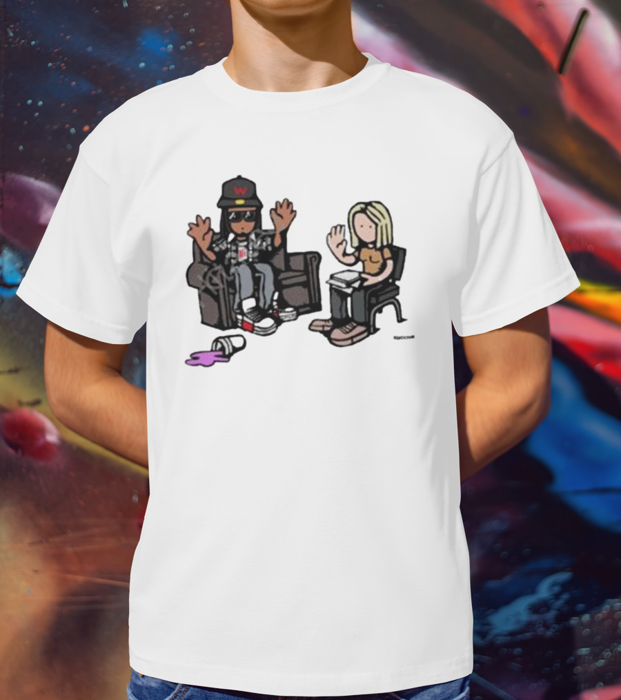 Cartoon Lil Wayne Interview Scene With Spilled Cup T-Shirt