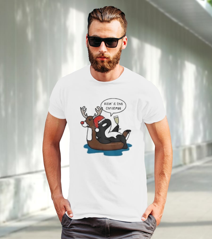 Killin' It This Christmas Dolphin Orca Reindeer T-Shirt