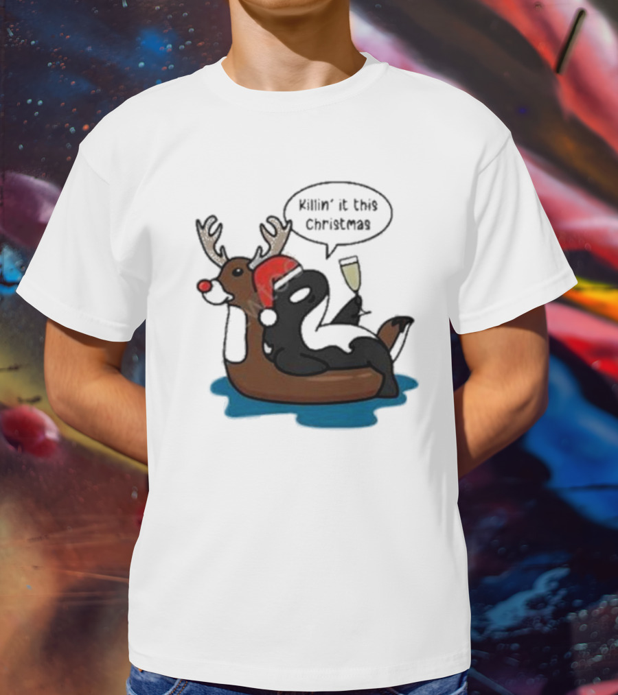 Killin' It This Christmas Dolphin Orca Reindeer T-Shirt