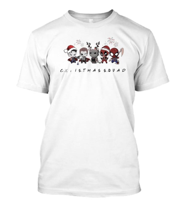 Chibi Santa Avengers Christmas Squad Christmas Groot Reindeer Deadpool Spiderman Holiday Characters T-Shirt