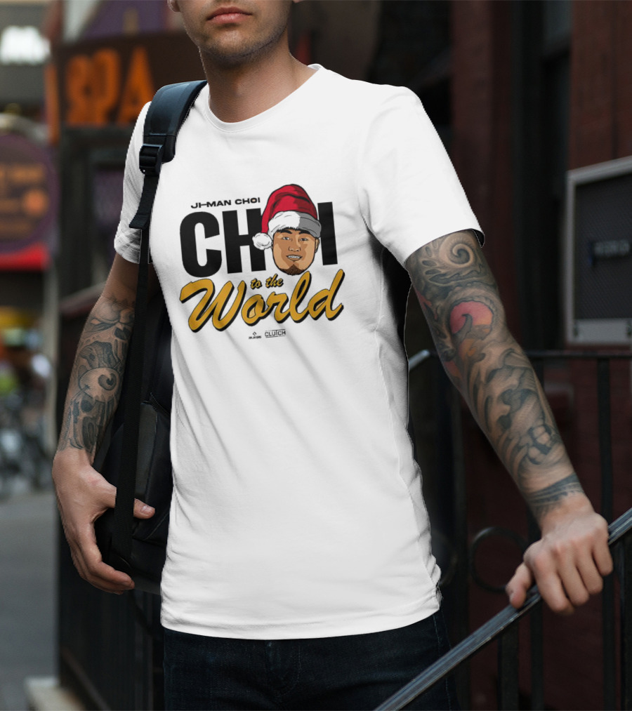 Ji-Man Choi Choi To The World Christmas Clutch Baseball Santa Hat T-Shirt