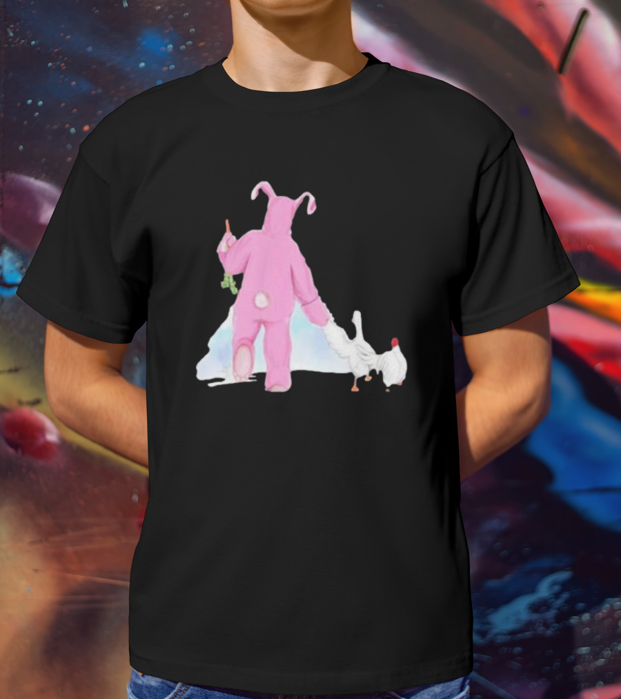 Matthew Perry Pink Bunny Holding Chicken T-Shirt