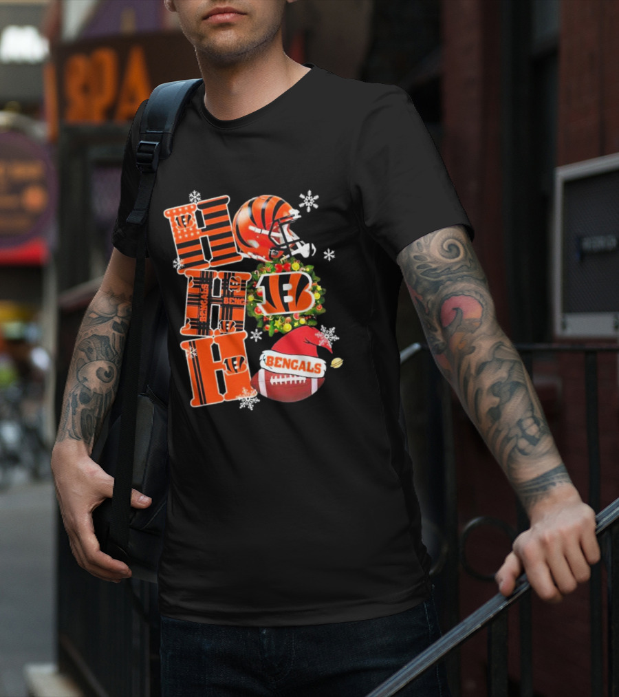 Cincinnati Bengals Ho Ho Ho Christmas Football Team T-Shirt