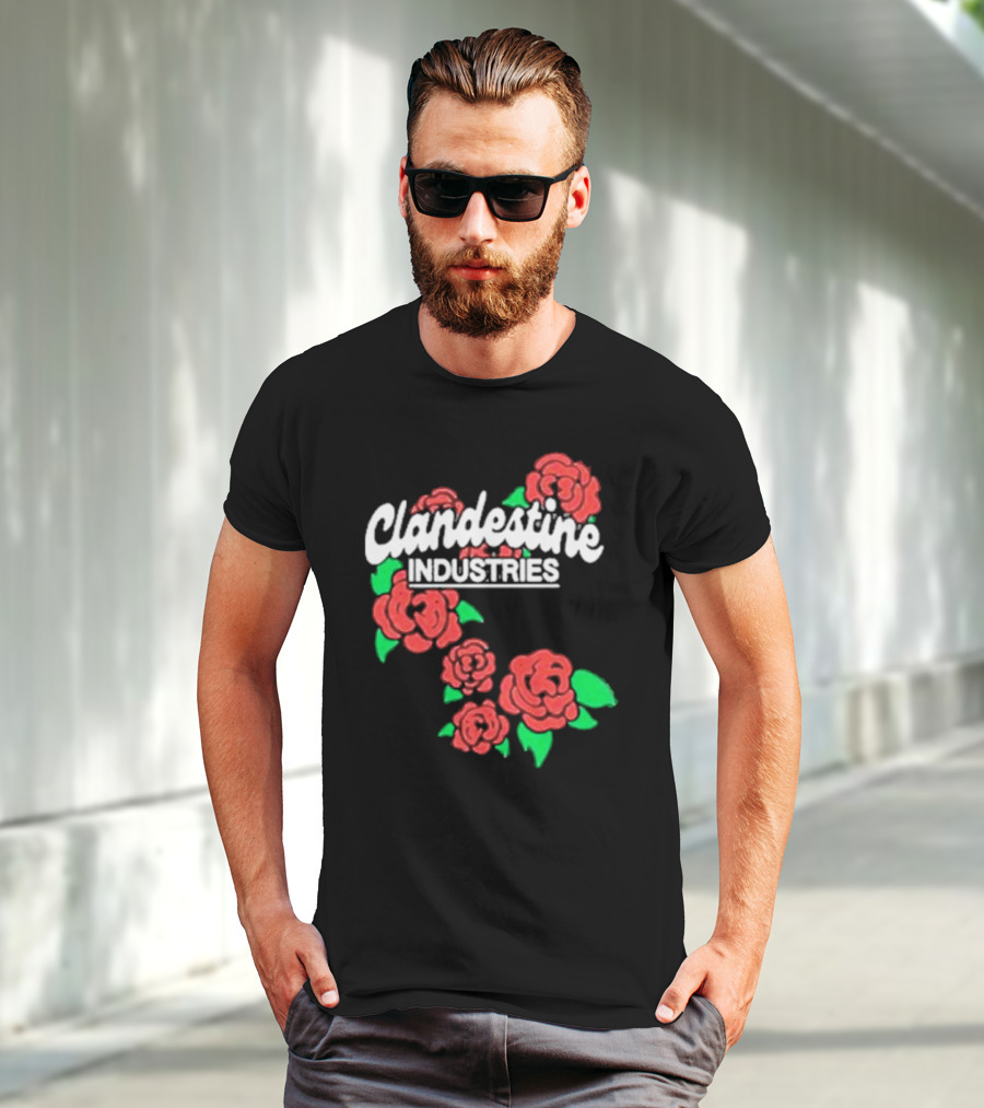 Clandestine Industries Roses Band With Red And Green Elements T-Shirt