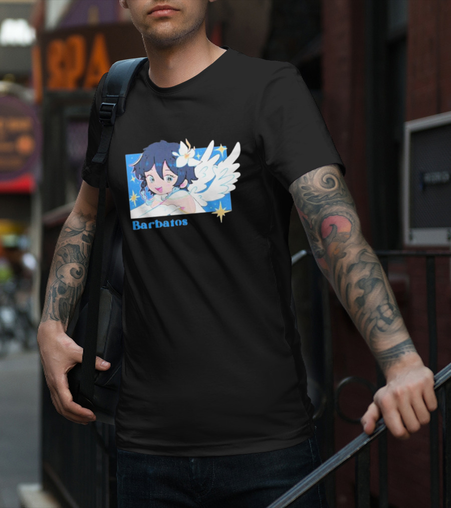 Genshin Impact Barbatos Angelic Blue Winged Character With Stars T-Shirt