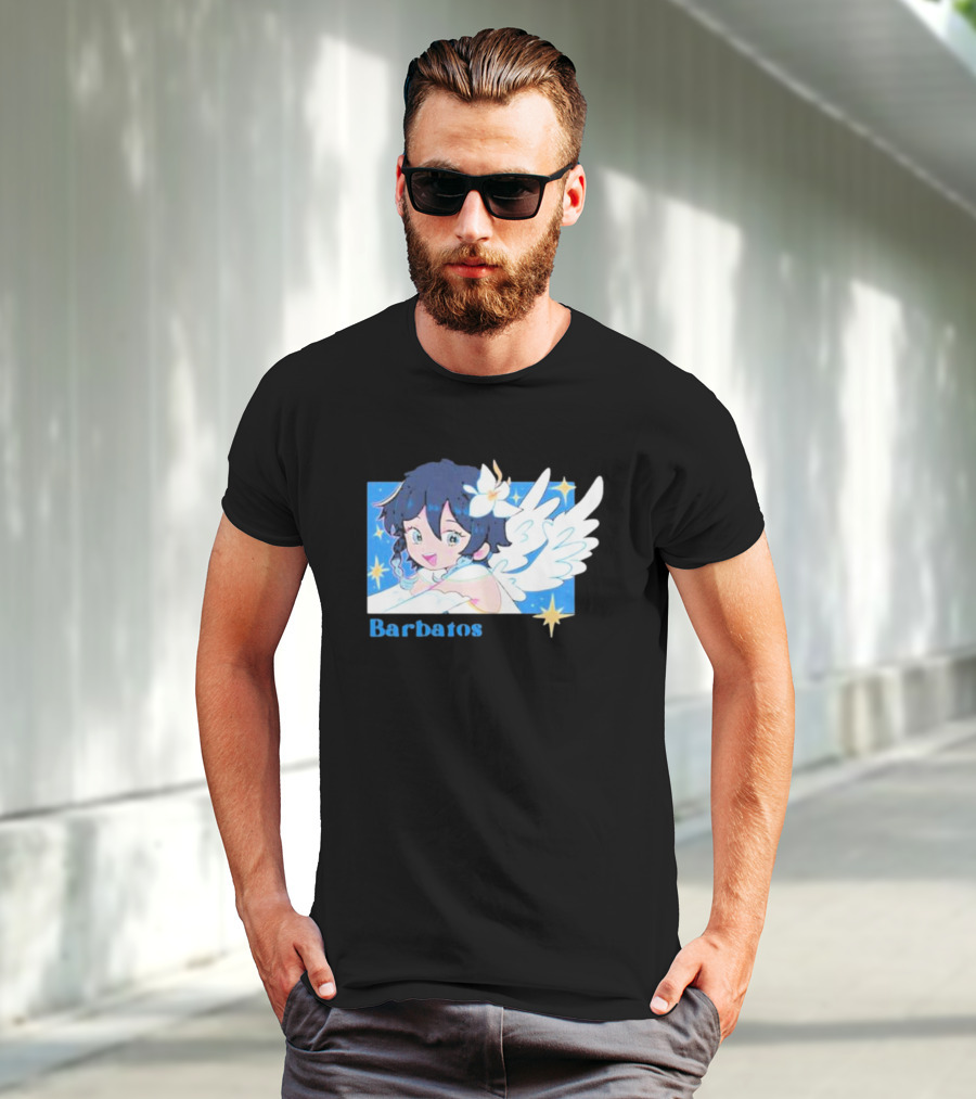Genshin Impact Barbatos Angelic Blue Winged Character With Stars T-Shirt