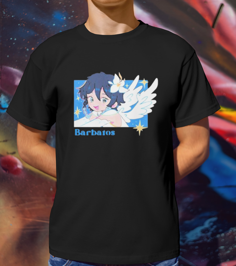 Genshin Impact Barbatos Angelic Blue Winged Character With Stars T-Shirt