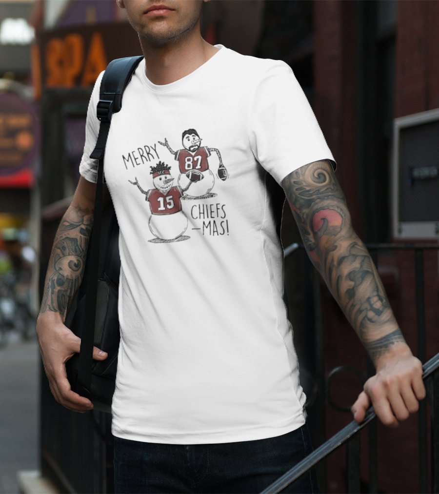 Kansas City Chiefs Snowman Player Merry Chiefsmas 15 87 T-Shirt