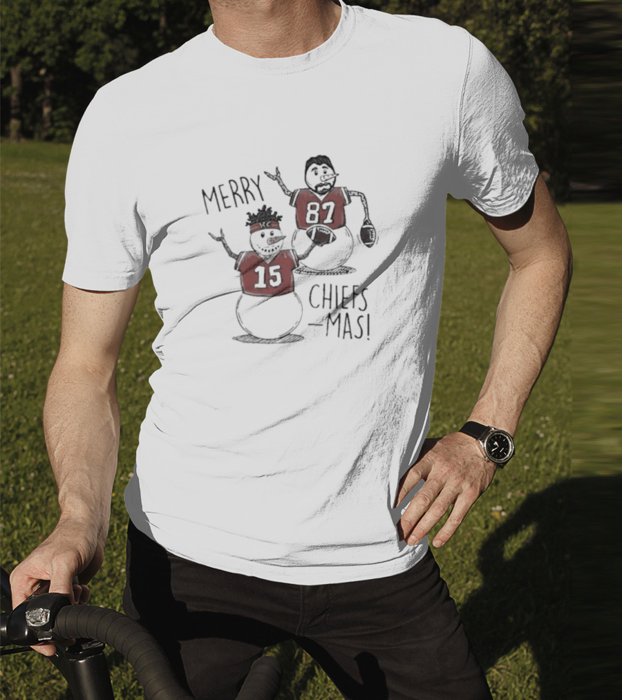 Kansas City Chiefs Snowman Player Merry Chiefsmas 15 87 T-Shirt