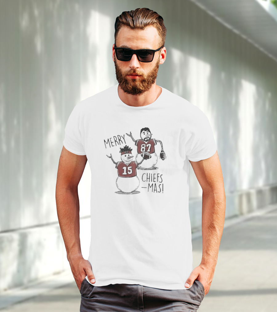 Kansas City Chiefs Snowman Player Merry Chiefsmas 15 87 T-Shirt