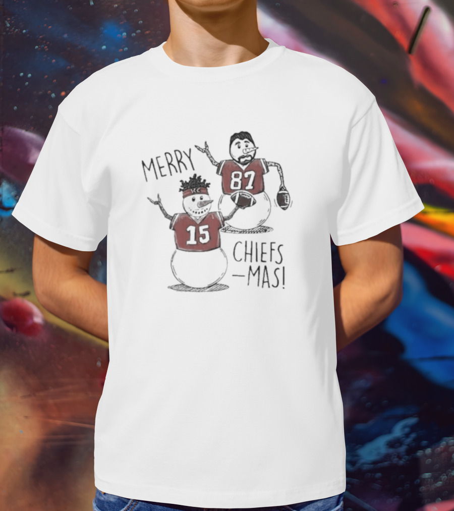 Kansas City Chiefs Snowman Player Merry Chiefsmas 15 87 T-Shirt