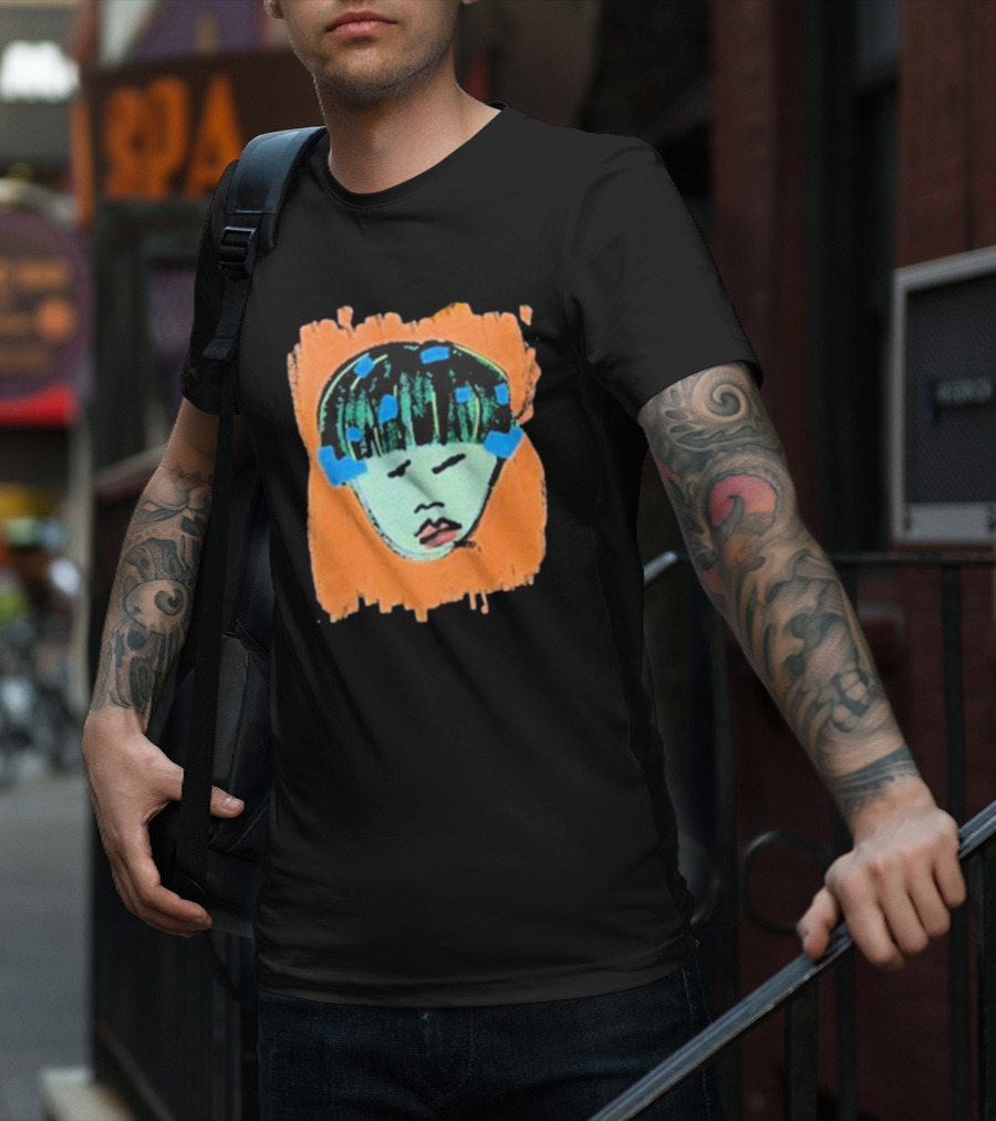 Ryan Harper Gray Iconic Abstract Portrait On Vibrant Orange Background T-Shirt