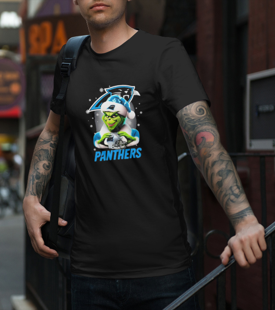 Santa Grinch Carolina Panthers Merry Christmas T-Shirt