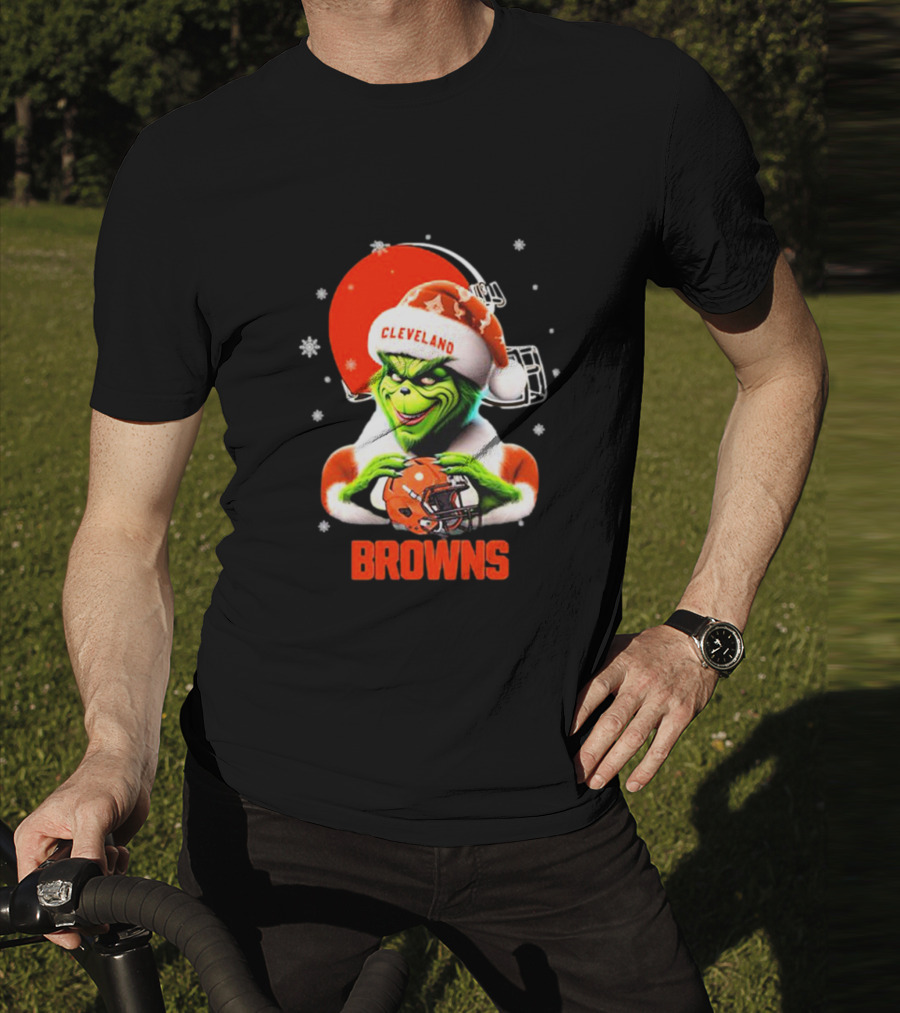 Santa Grinch Love Cleveland Browns Merry Christmas T-Shirt