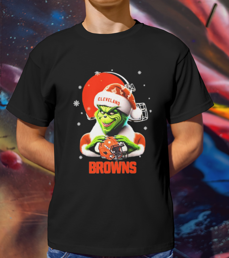 Santa Grinch Love Cleveland Browns Merry Christmas T-Shirt