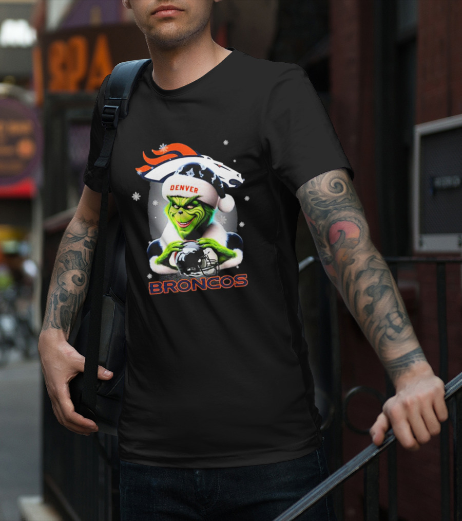 Santa Grinch Merry Christmas Denver Broncos Love T-Shirt