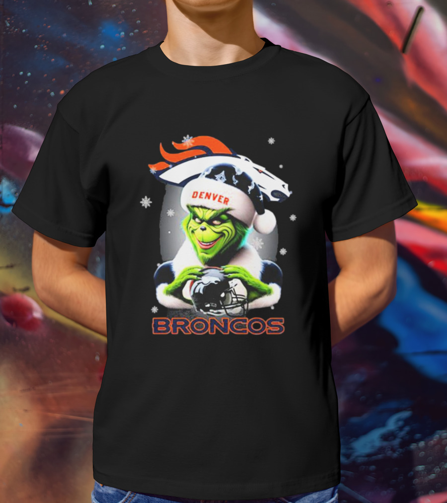 Santa Grinch Merry Christmas Denver Broncos Love T-Shirt
