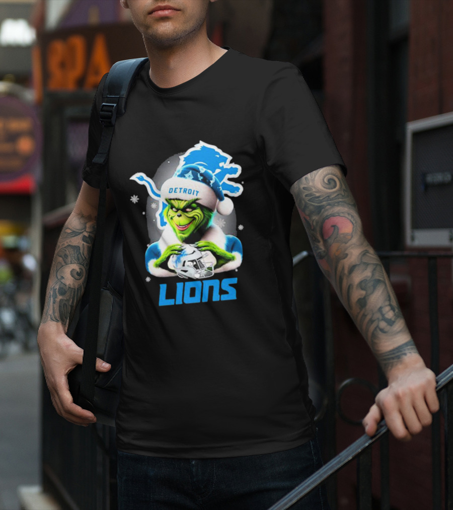 Detroit Lions Grinch Christmas Santa Snowflakes T-Shirt