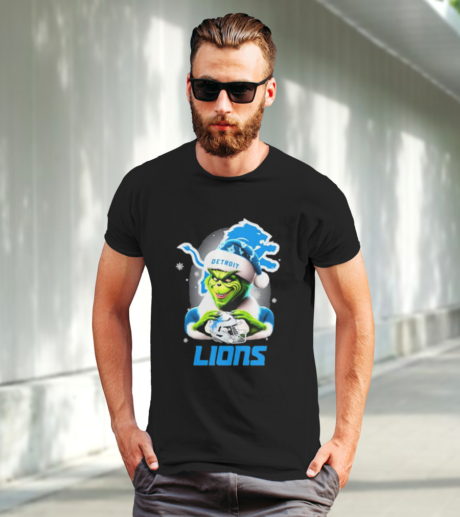 Detroit Lions Grinch Christmas Santa Snowflakes T-Shirt