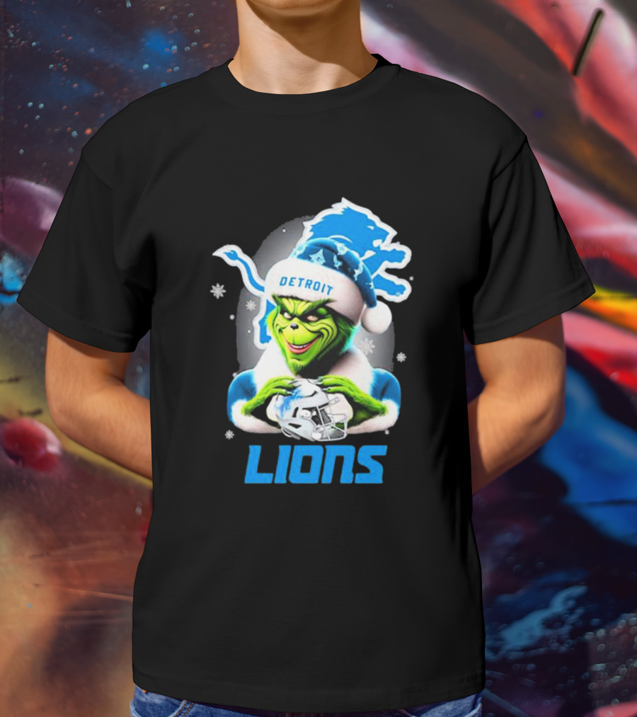 Detroit Lions Grinch Christmas Santa Snowflakes T-Shirt