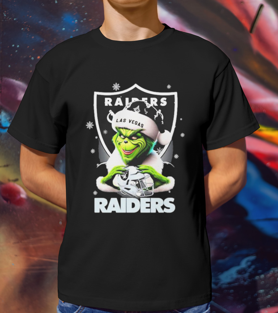 Las Vegas Raiders Grinch Santa Merry Christmas Snowflakes T-Shirt