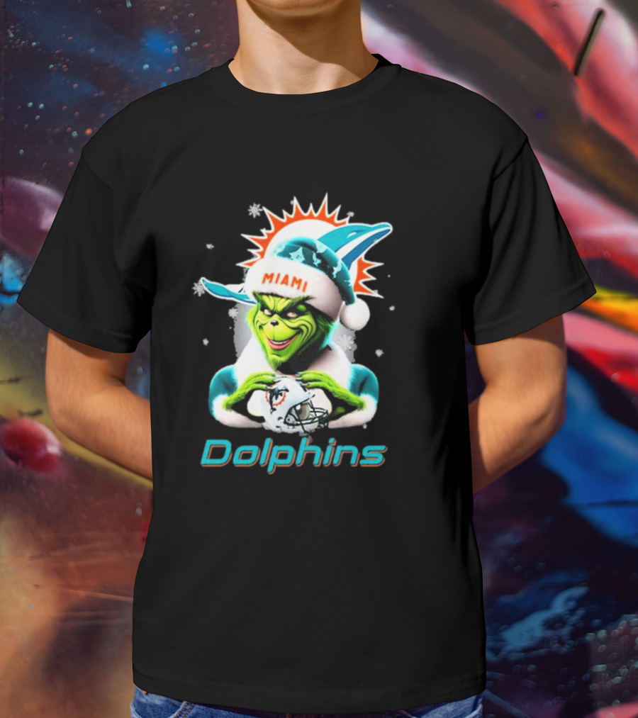Miami Dolphins Christmas Grinch Santa Hat T-Shirt
