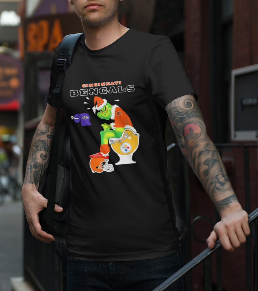 Cincinnati Bengals Grinch Steelers Ravens Toilet Christmas Santa T-Shirt