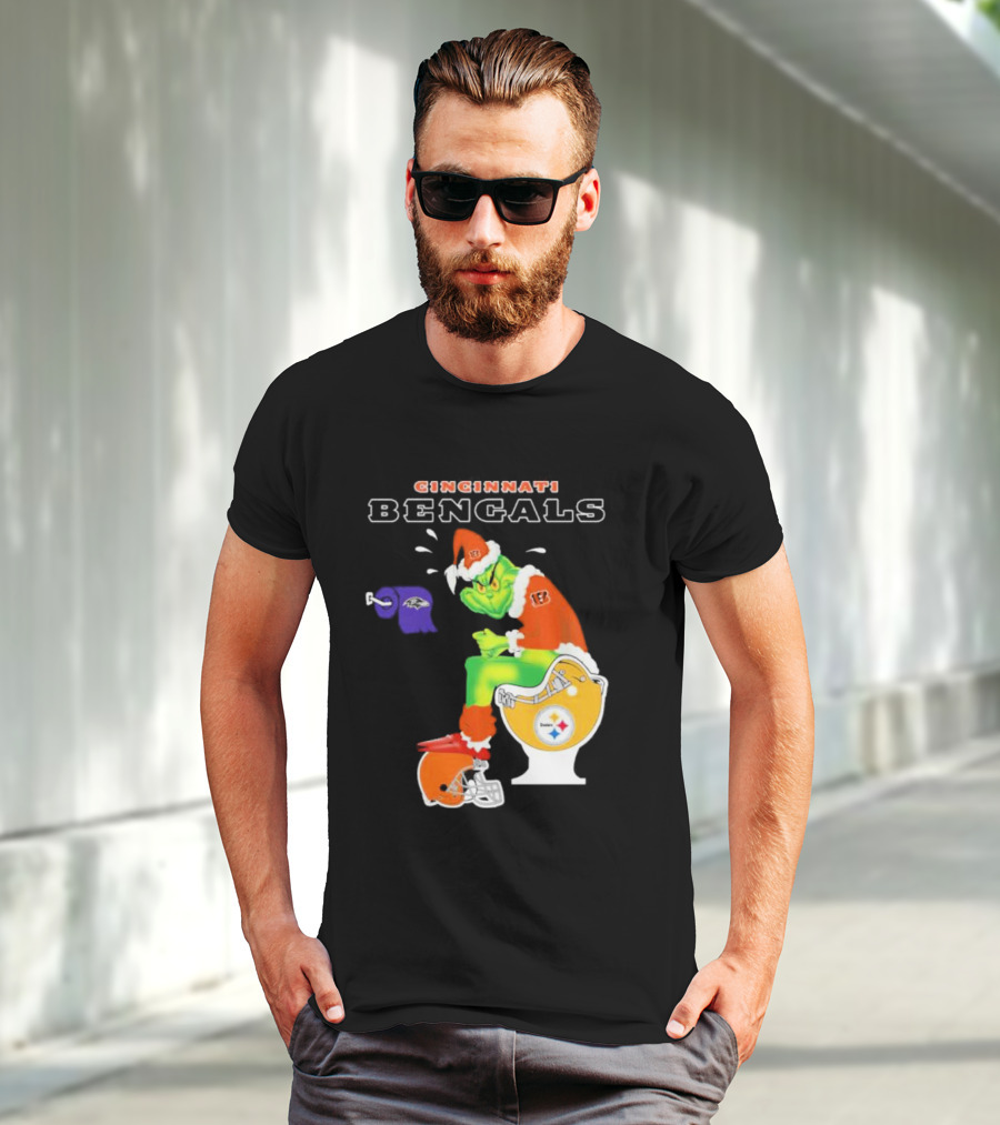 Cincinnati Bengals Grinch Steelers Ravens Toilet Christmas Santa T-Shirt