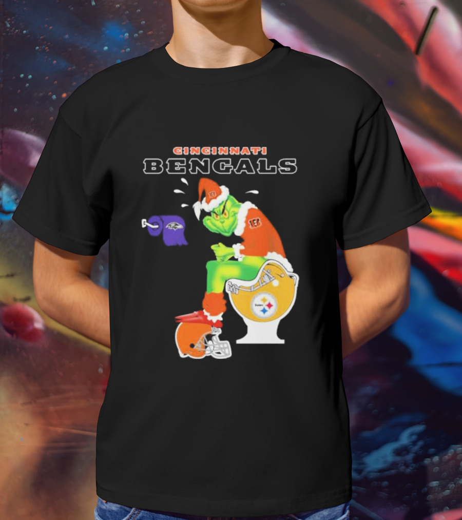 Cincinnati Bengals Grinch Steelers Ravens Toilet Christmas Santa T-Shirt