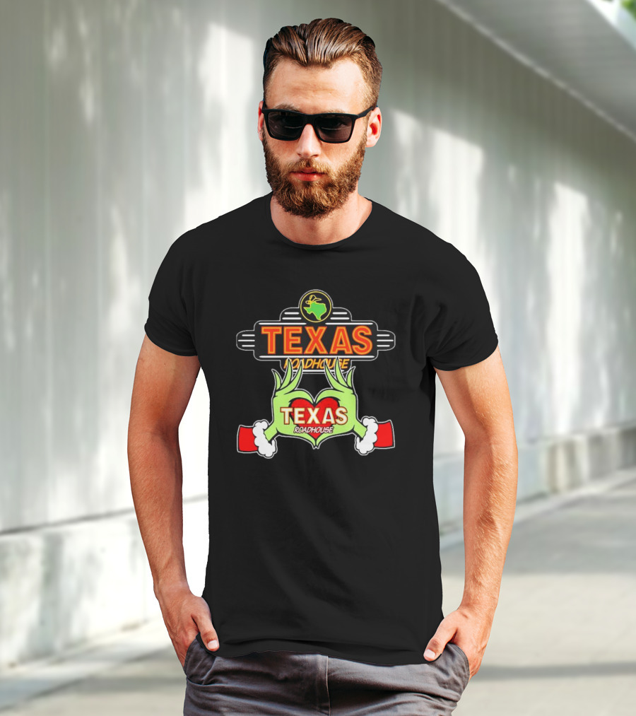 Texas Roadhouse Grinch Hand Love Christmas T-Shirt