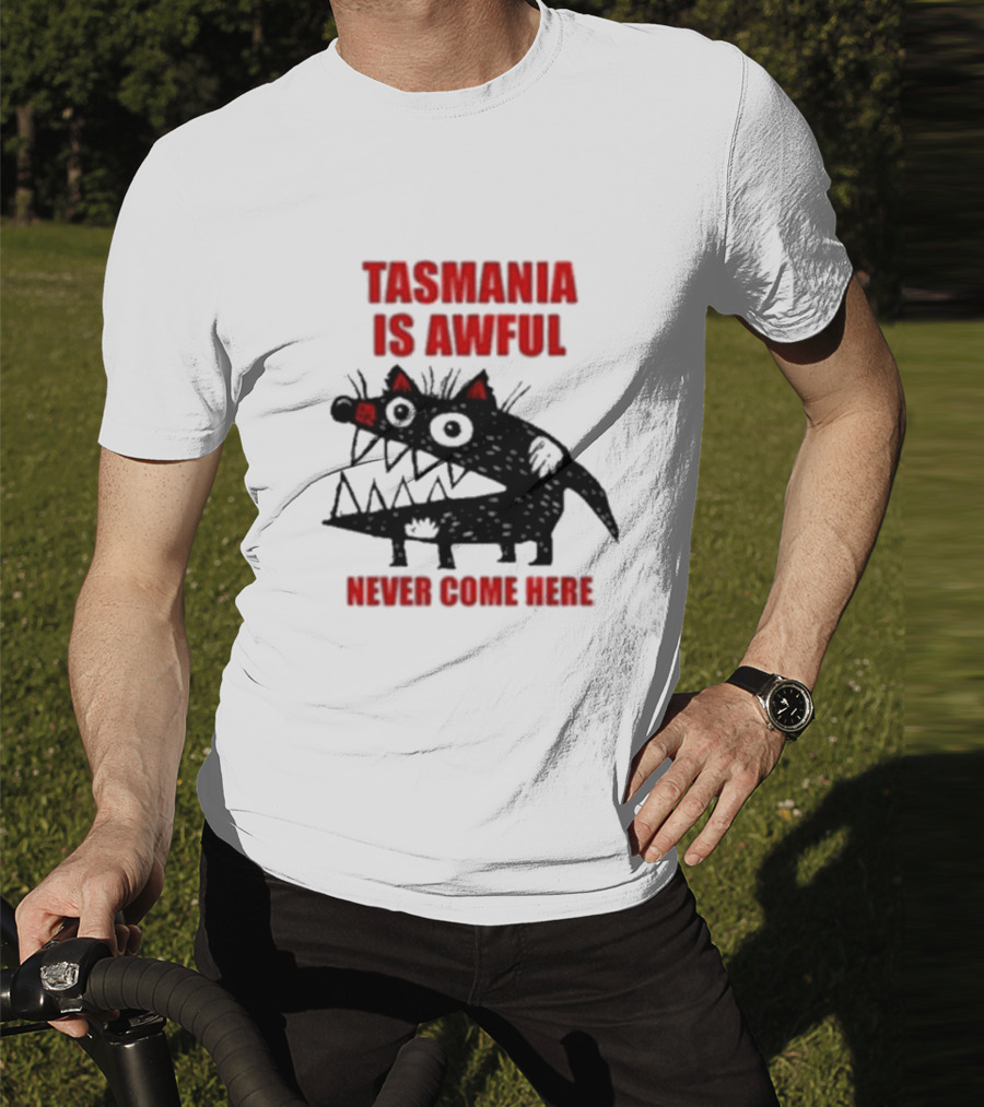 Tasmania Is Awful Never Come Here Black Cartoon Spiky Creature T-Shirt