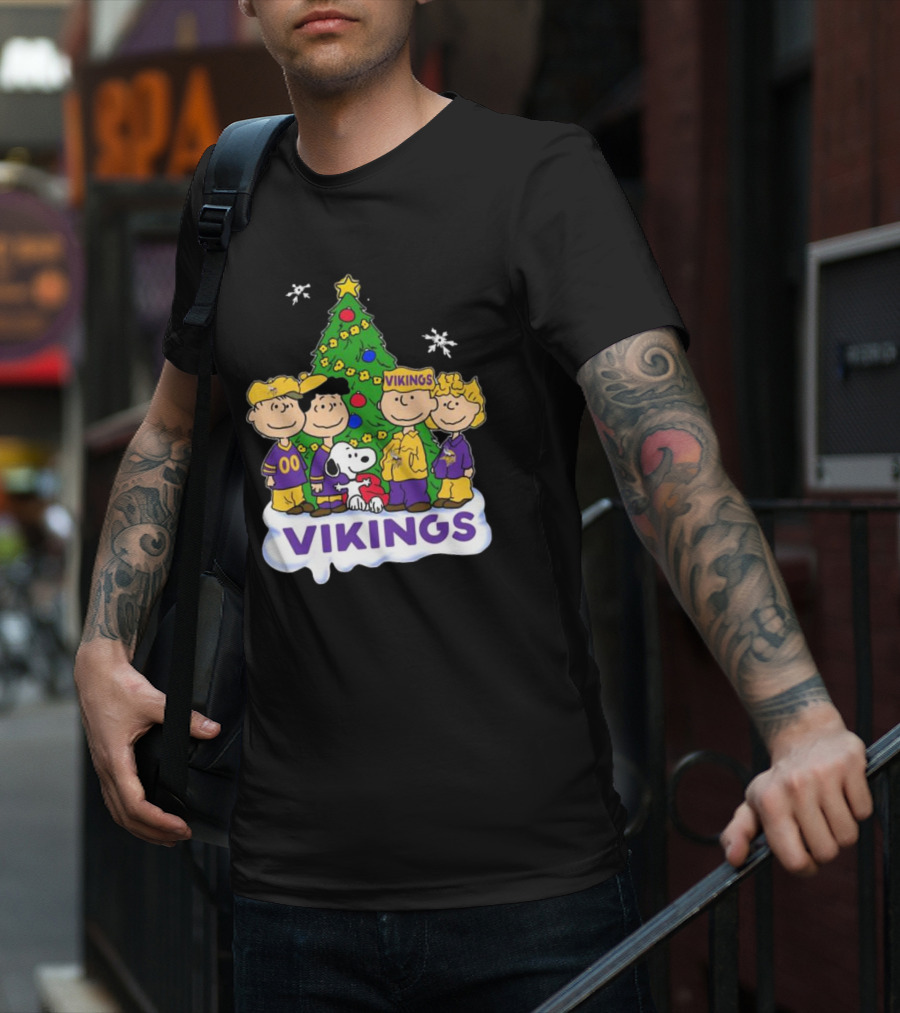 Peanuts Characters Vikings Christmas Tree Minnesota Vikings Holiday T-Shirt