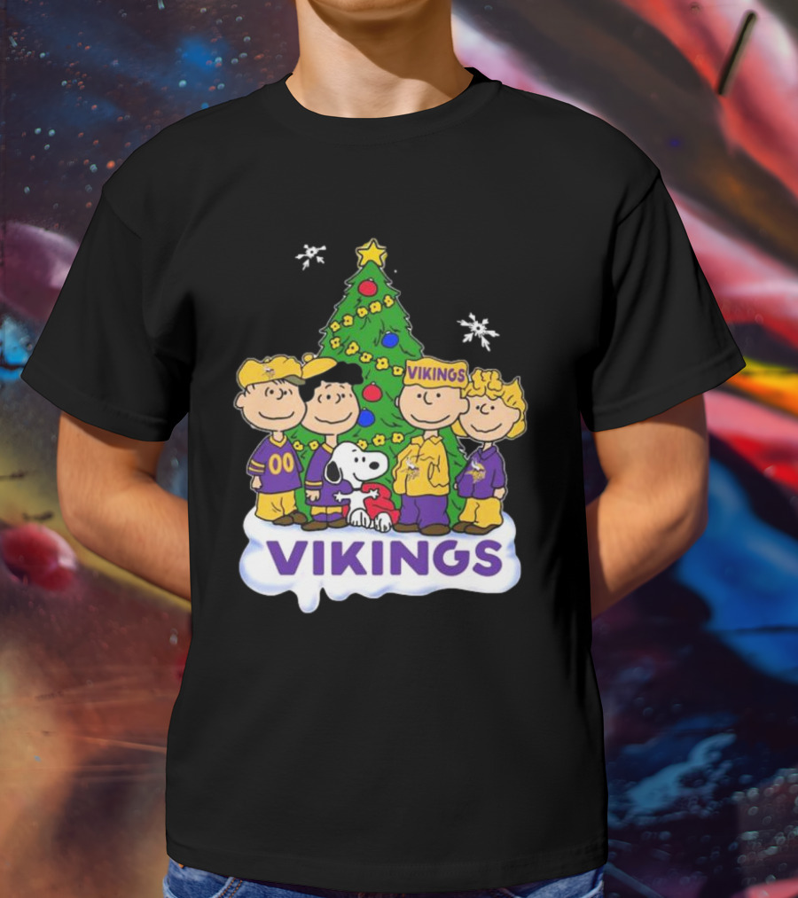 Peanuts Characters Vikings Christmas Tree Minnesota Vikings Holiday T-Shirt