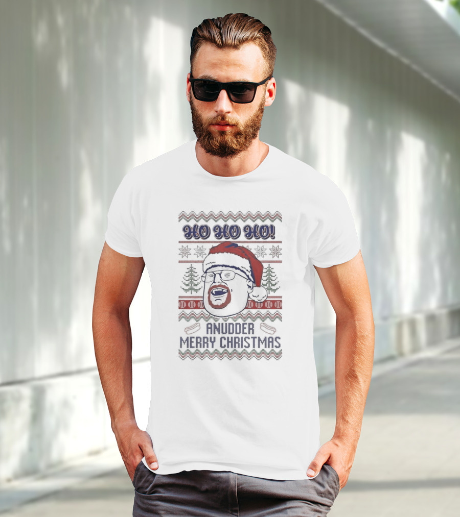 HO HO HO Anudder Merry Christmas Ugly Christmas Sweater Santa Hat Beard Glasses T-Shirt