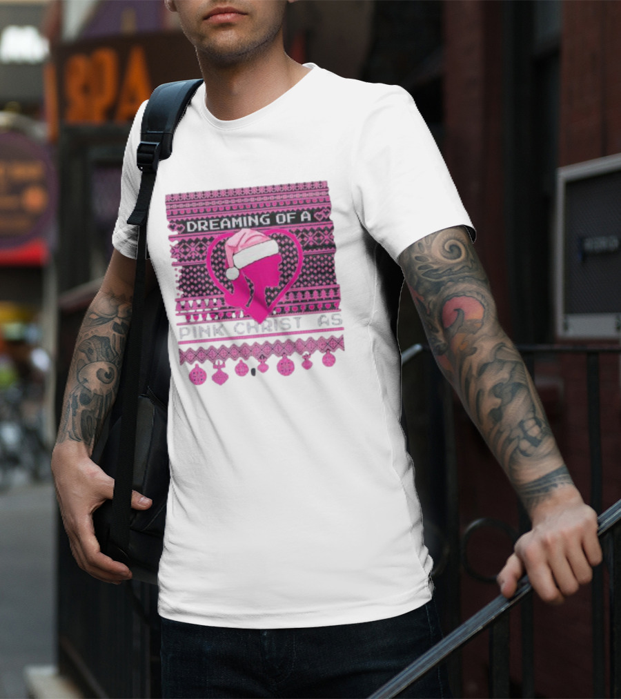 Dreaming Of A Pink Christmas Ugly Silhouette Santa Hat Ornaments T-Shirt