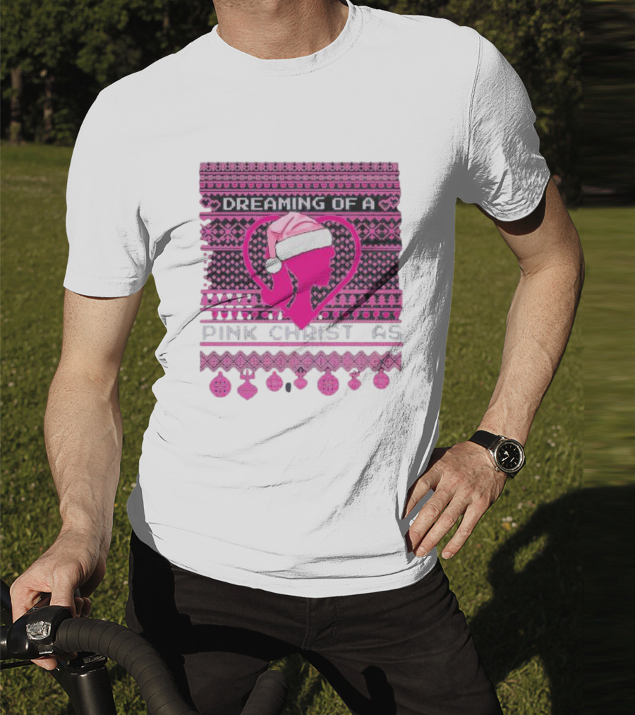 Dreaming Of A Pink Christmas Ugly Silhouette Santa Hat Ornaments T-Shirt