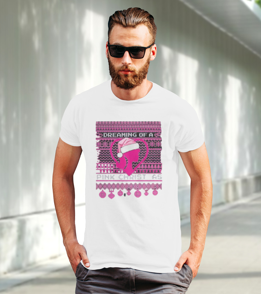 Dreaming Of A Pink Christmas Ugly Silhouette Santa Hat Ornaments T-Shirt